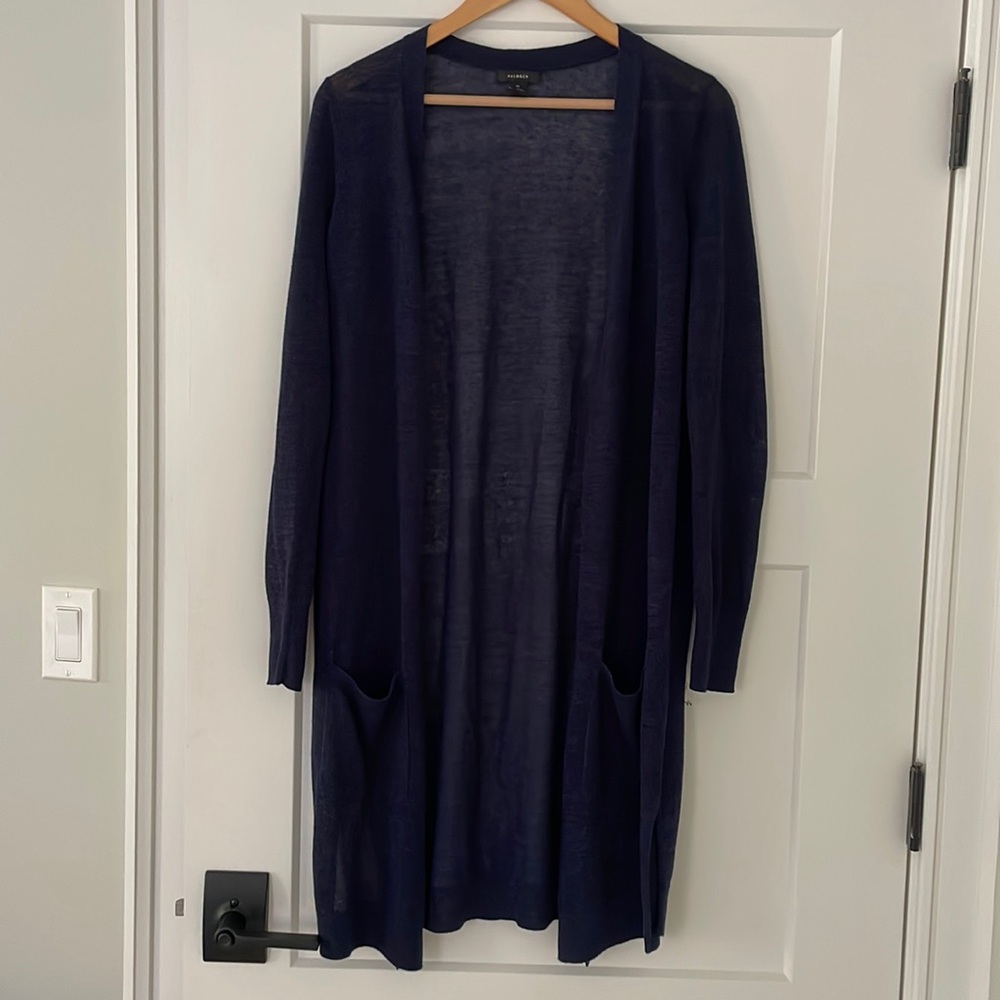 Halogen Side Slit Cardigan - Blue - Picture 4 of 16